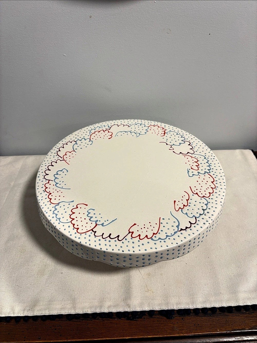 Decorative Cake Stand in White & Blue Like New